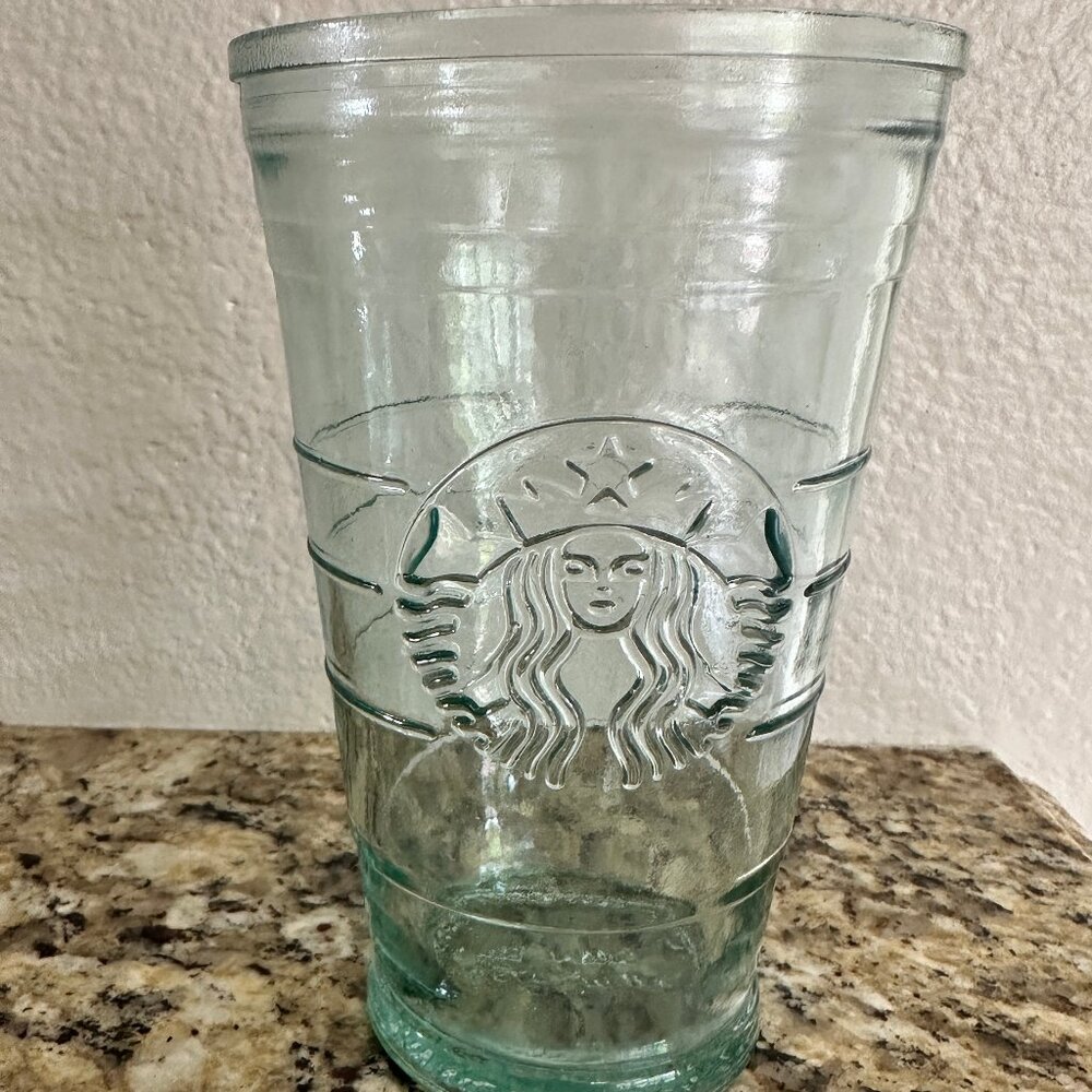 Starbucks Recycled Green Embossed Glass